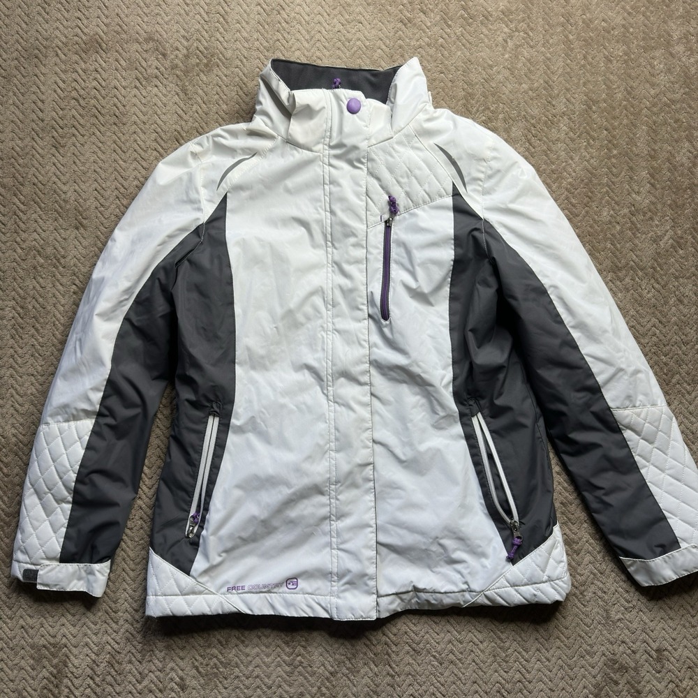 FREE COUNTRY Radiance Full Zip‎ NO HOOD Wind/Rain/Ski Jacket, White Gray Size PM